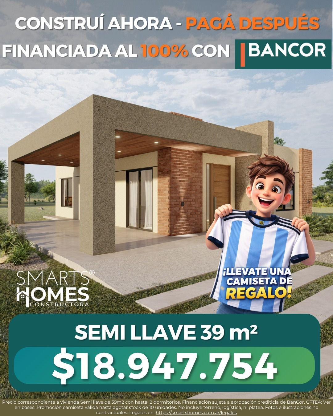 Pieza publicitaria: Construí ahora pagá después, financiada al 100% con Bancor